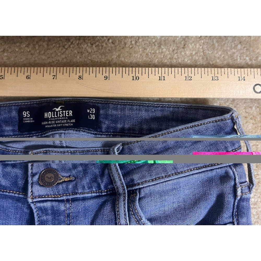 Hollister Curvy Jeans Womens 9S 29X30 Blue High Rise Vintage Flare Soft Stretch‎ - Picture 5 of 8